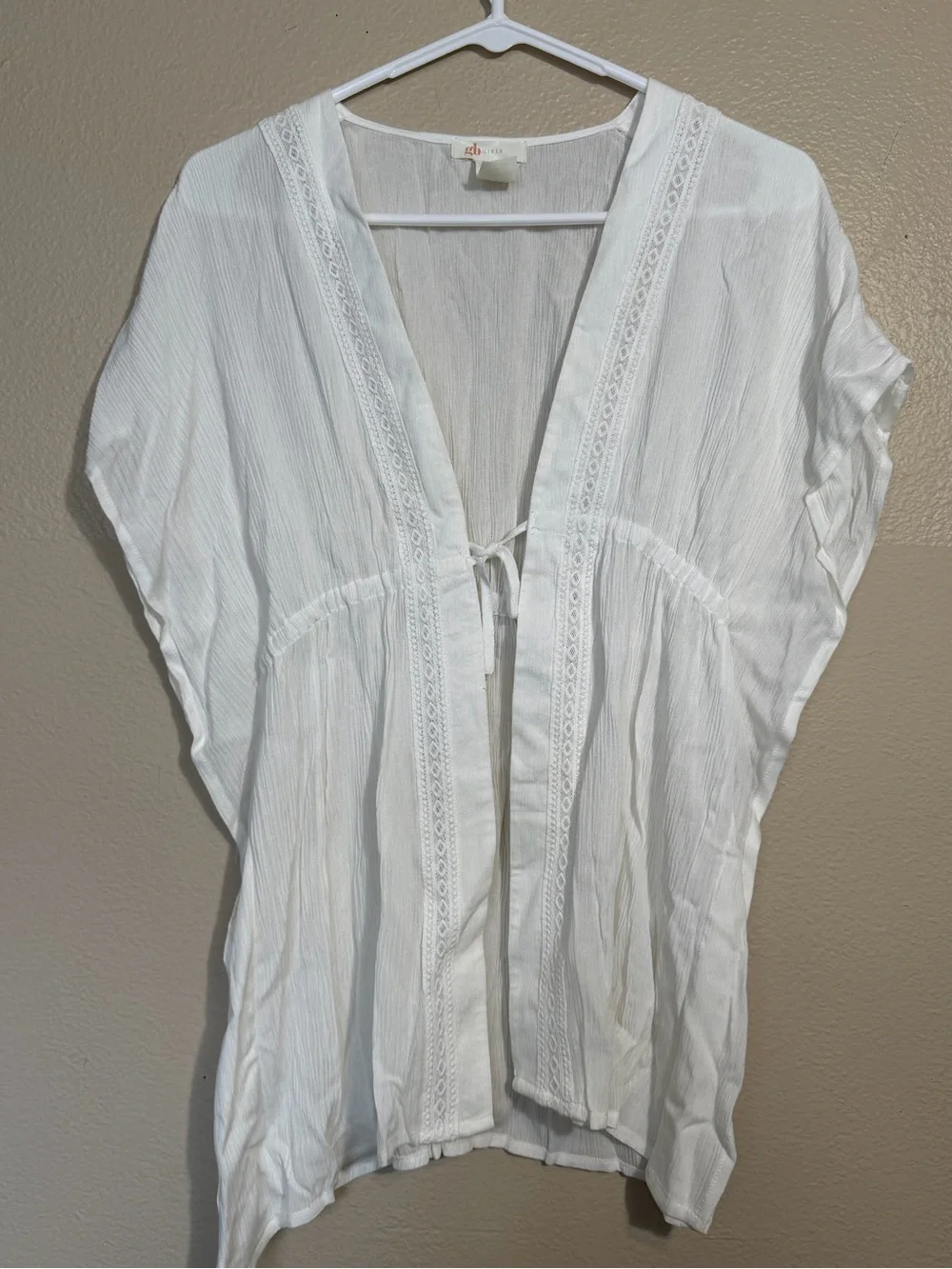 GB Girls White Lightweight Lace-Trim Kimono Cover-Up large